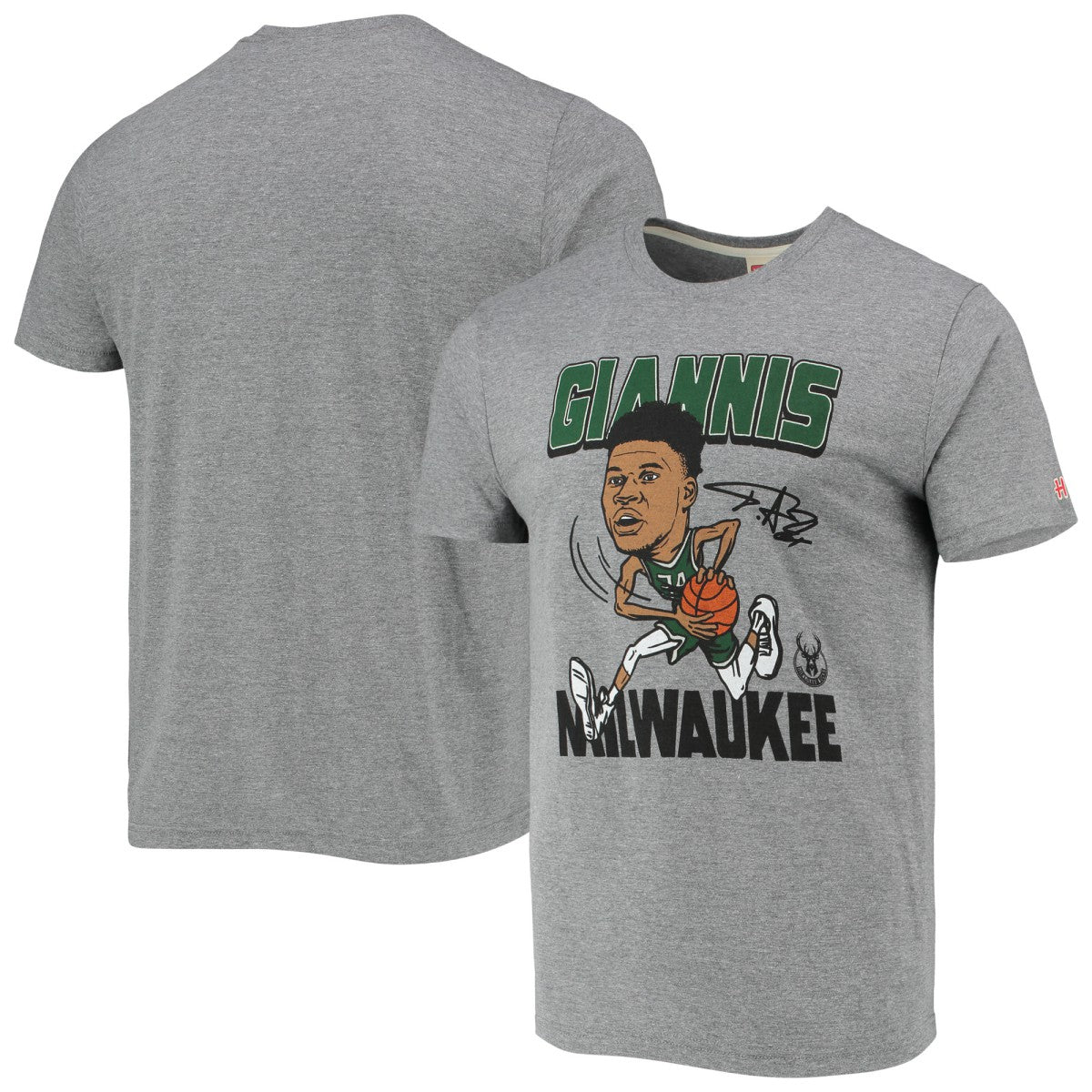 Giannis Antetokounmpo Milwaukee Bucks Homage Caricature Tri-Blend T-Shirt Heathered Gray