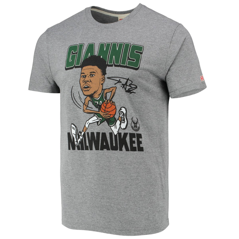 Giannis Antetokounmpo Milwaukee Bucks Homage Caricature Tri-Blend T-Shirt Heathered Gray