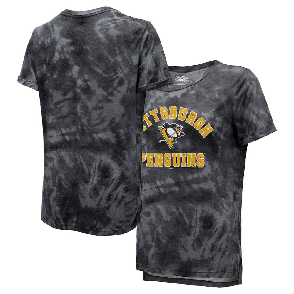 Pittsburgh Penguins Majestic Threads Women's Boyfriend Tie-Dye Tri-Blend T-Shirt - Black | NHL online