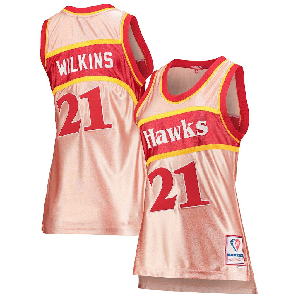 Mitchell & Ness Dominique Wilkins Atlanta Hawks Women's 75th Anniversary Rose Gold 1986 Swingman Jersey Pink
