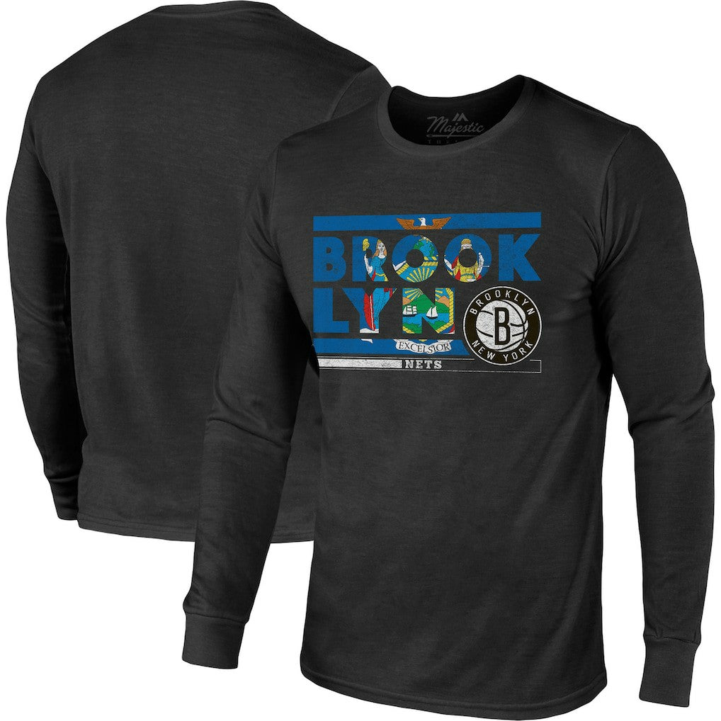Brooklyn Nets Majestic Threads City and State Tri-Blend Long Sleeve T-Shirt Black