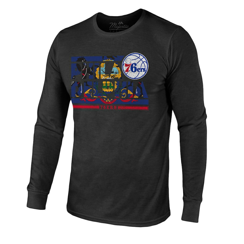 Philadelphia 76ers Majestic Threads City and State Tri-Blend Long Sleeve T-Shirt Black