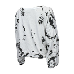 Brooklyn Nets Majestic Threads Women's Aquarius Tie-Dye Cropped V-Neck Long Sleeve T-Shirt White/Black