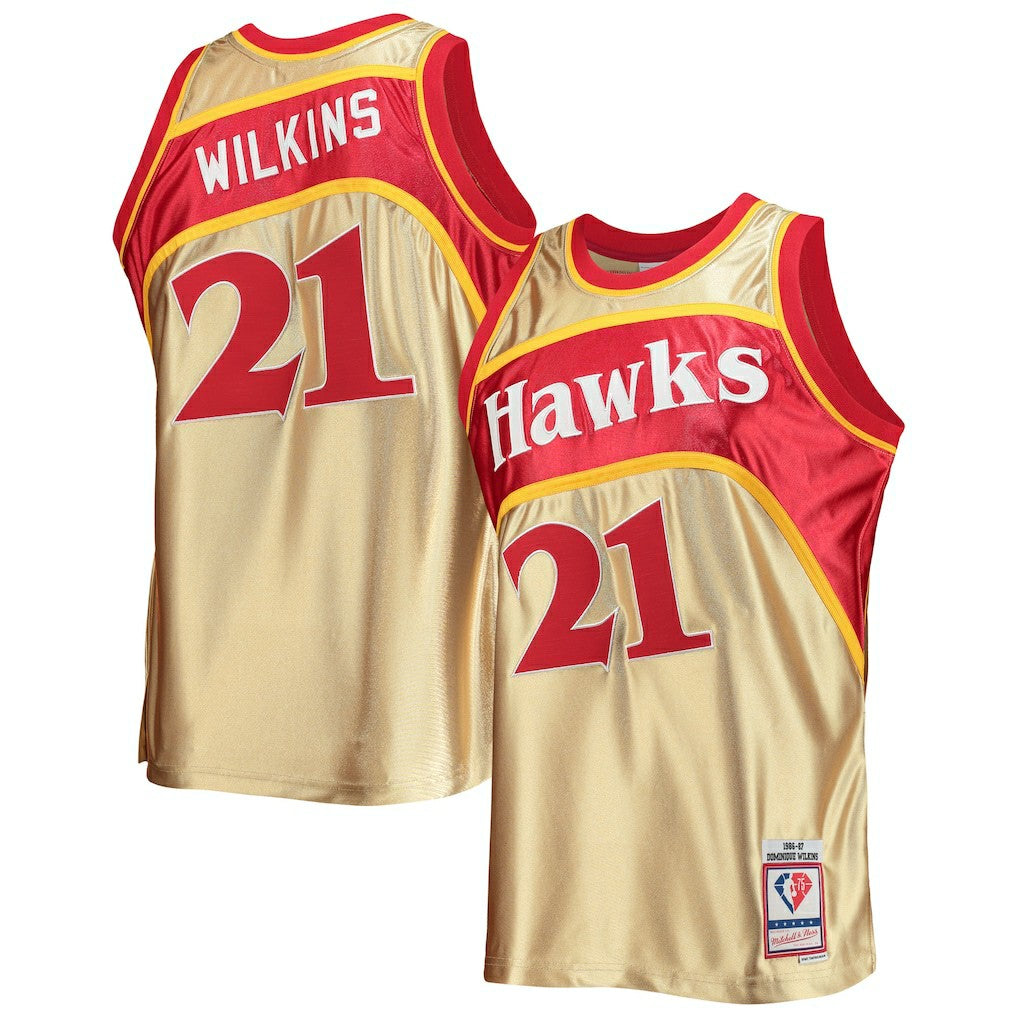Mitchell & Ness Dominique Wilkins Atlanta Hawks 75th Anniversary 1986/87 Hardwood Classics Swingman Jersey Gold
