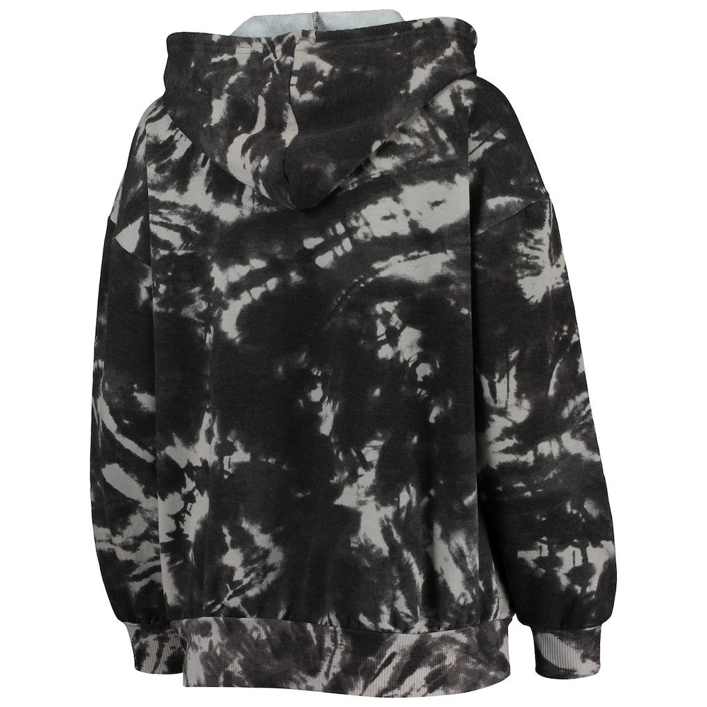 Chicago Bulls Majestic Threads Women's Burble Tie-Dye Tri-Blend Pullover Hoodie Black