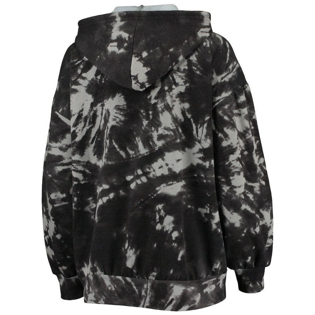 Philadelphia 76ers Majestic Threads Women's Burble Tie-Dye Tri-Blend Pullover Hoodie Black