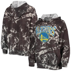Golden State Warriors Majestic Threads Women's Burble Tie-Dye Tri-Blend Pullover Hoodie Black