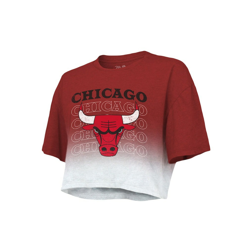 Chicago Bulls Majestic Threads Women's Repeat Dip-Dye Cropped T-Shirt Red/White