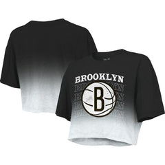 Brooklyn Nets Majestic Threads Women's Repeat Dip-Dye Cropped T-Shirt Black/White