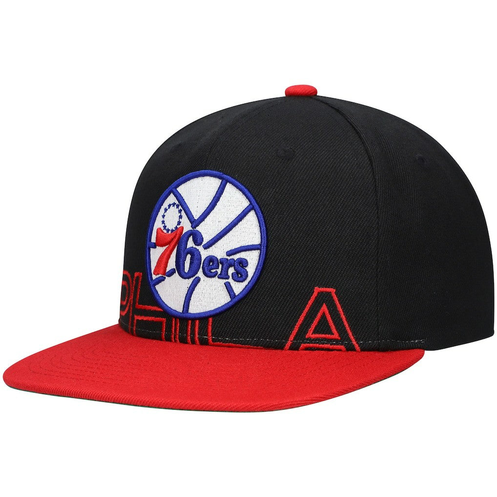 Mitchell & Ness Philadelphia 76ers Hardwood Classics Low Big Face Snapback Hat Black/Red