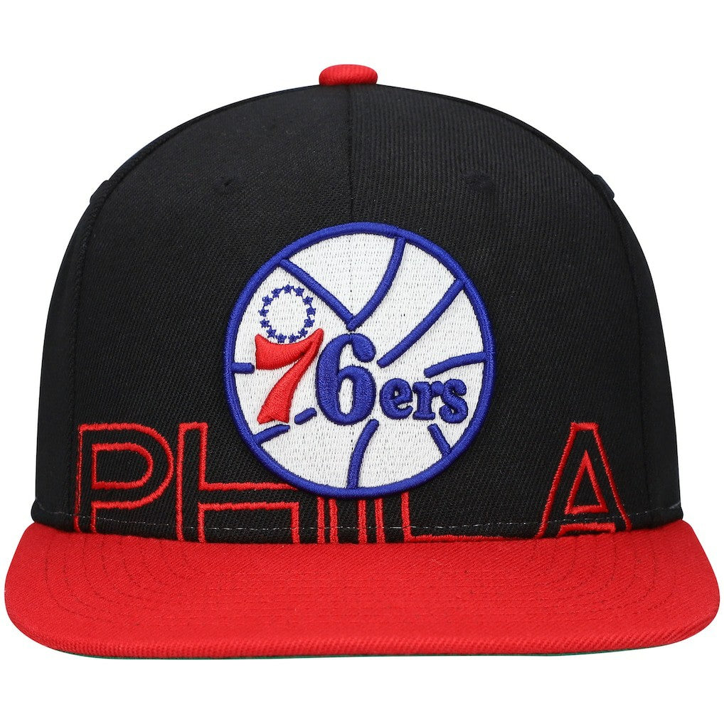 Mitchell & Ness Philadelphia 76ers Hardwood Classics Low Big Face Snapback Hat Black/Red