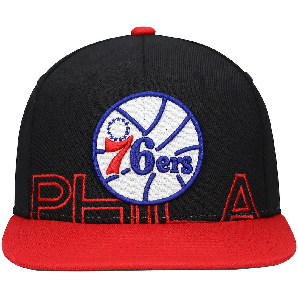 Mitchell & Ness Philadelphia 76ers Hardwood Classics Low Big Face Snapback Hat Black/Red