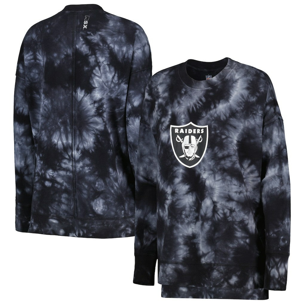 Las Vegas Raiders MSX by Michael Strahan Women's Bailey Tie-Dye Pullover Sweatshirt - Black - NFL