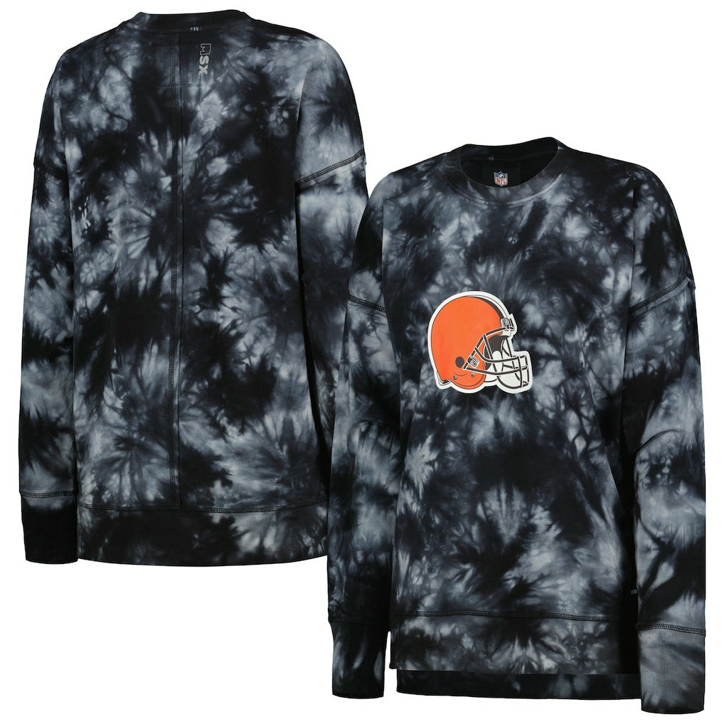 Cleveland Browns MSX by Michael Strahan Women's Bailey Tie-Dye Tri-Blend Pullover Sweatshirt - Black - NFL