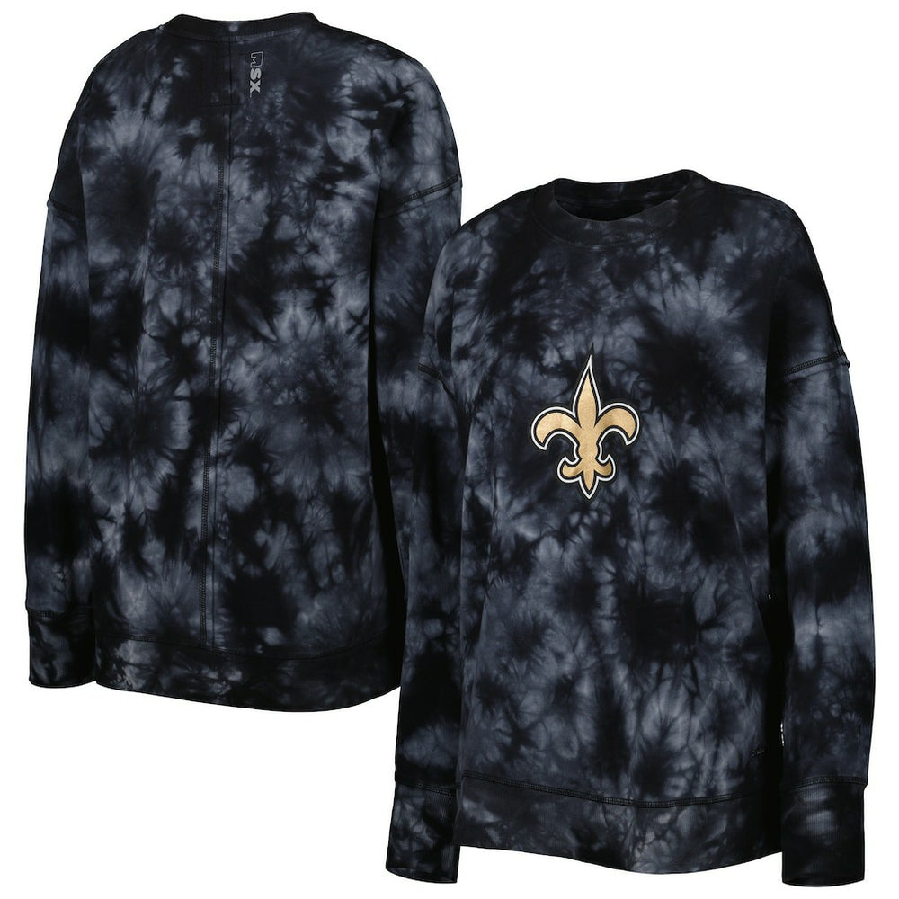 New Orleans Saints MSX by Michael Strahan Women's Bailey Tie-Dye Tri-Blend Pullover Sweatshirt - Black - NFL