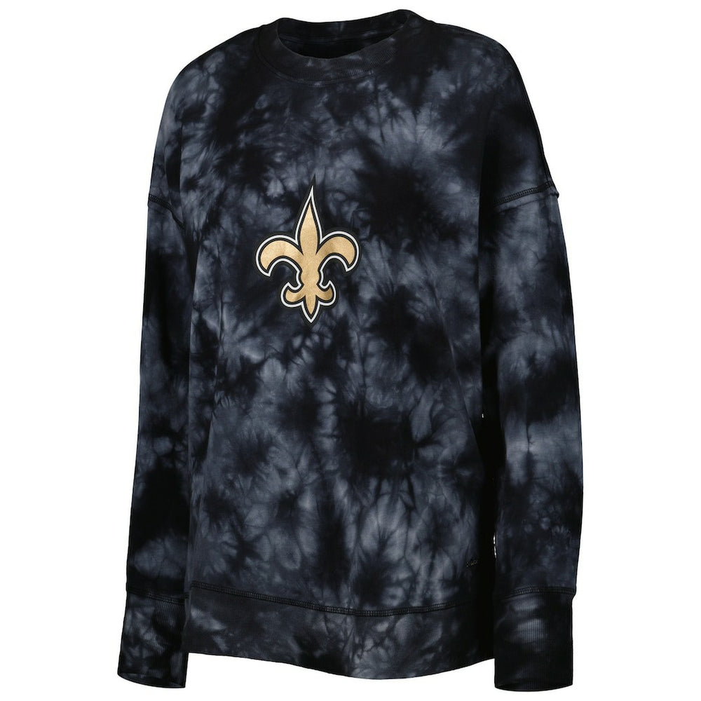 New Orleans Saints MSX by Michael Strahan Women's Bailey Tie-Dye Tri-Blend Pullover Sweatshirt - Black - NFL