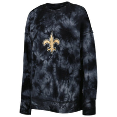 New Orleans Saints MSX by Michael Strahan Women's Bailey Tie-Dye Tri-Blend Pullover Sweatshirt - Black - NFL