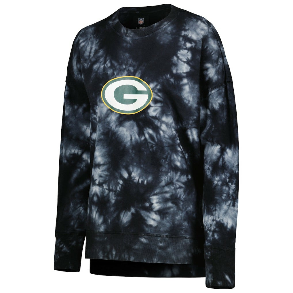 Green Bay Packers MSX by Michael Strahan Women's Bailey Tie-Dye Tri-Blend Pullover Sweatshirt - Black - NFL