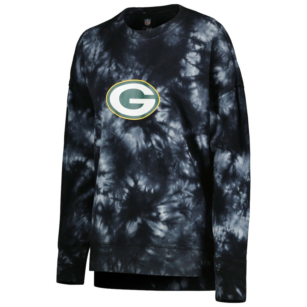 Green Bay Packers MSX by Michael Strahan Women's Bailey Tie-Dye Tri-Blend Pullover Sweatshirt - Black - NFL