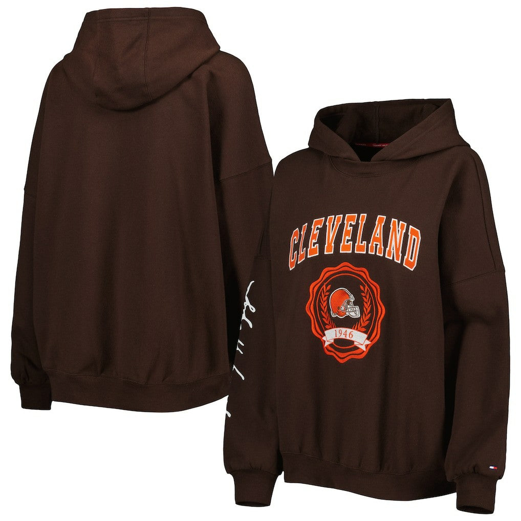 Cleveland Browns Tommy Hilfiger Women's Becca Drop Shoulder Pullover Hoodie - Brown - NFL