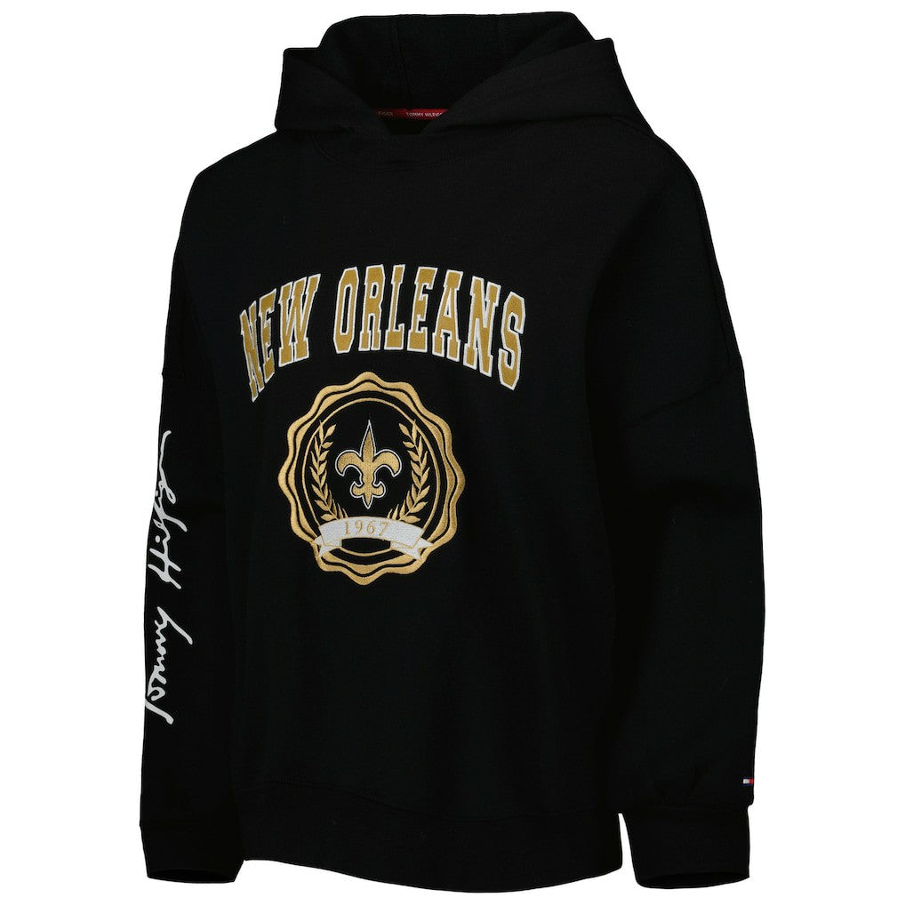 New Orleans Saints Tommy Hilfiger Women's Becca Drop Shoulder Pullover Hoodie - Black - NFL