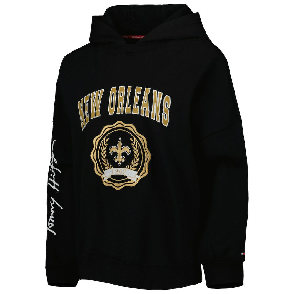 New Orleans Saints Tommy Hilfiger Women's Becca Drop Shoulder Pullover Hoodie - Black - NFL