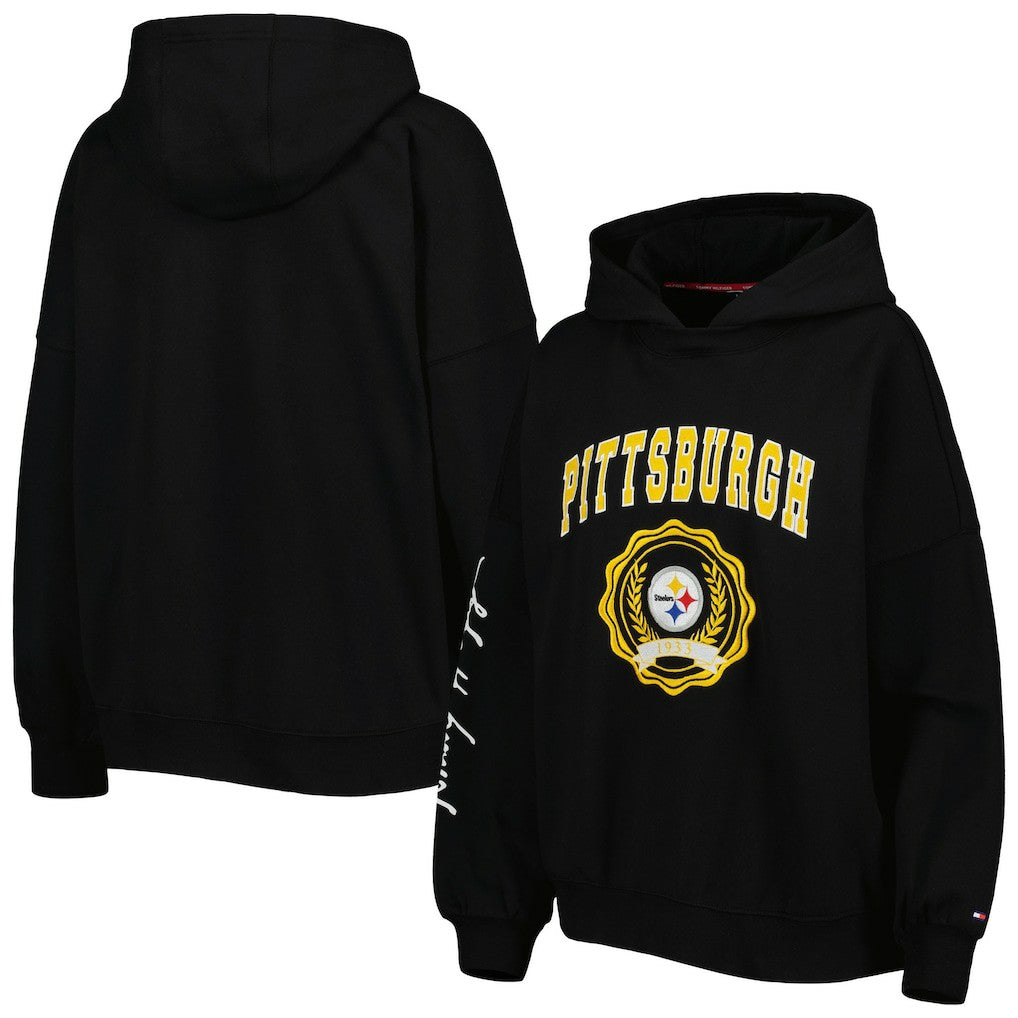 Pittsburgh Steelers Tommy Hilfiger Women's Becca Drop Shoulder Pullover Hoodie - Black - NFL