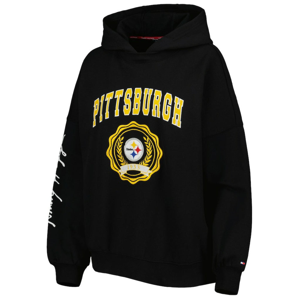 Pittsburgh Steelers Tommy Hilfiger Women's Becca Drop Shoulder Pullover Hoodie - Black - NFL