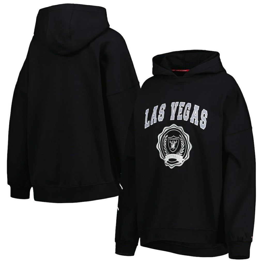 Las Vegas Raiders Tommy Hilfiger Women's Becca Drop Shoulder Pullover Hoodie - Black - NFL