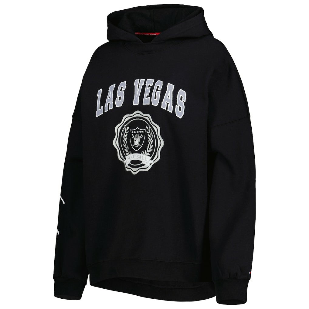 Las Vegas Raiders Tommy Hilfiger Women's Becca Drop Shoulder Pullover Hoodie - Black - NFL
