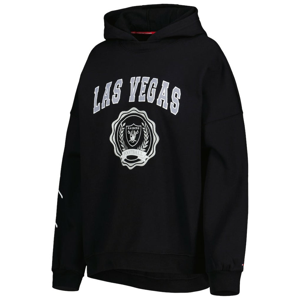 Las Vegas Raiders Tommy Hilfiger Women's Becca Drop Shoulder Pullover Hoodie - Black - NFL