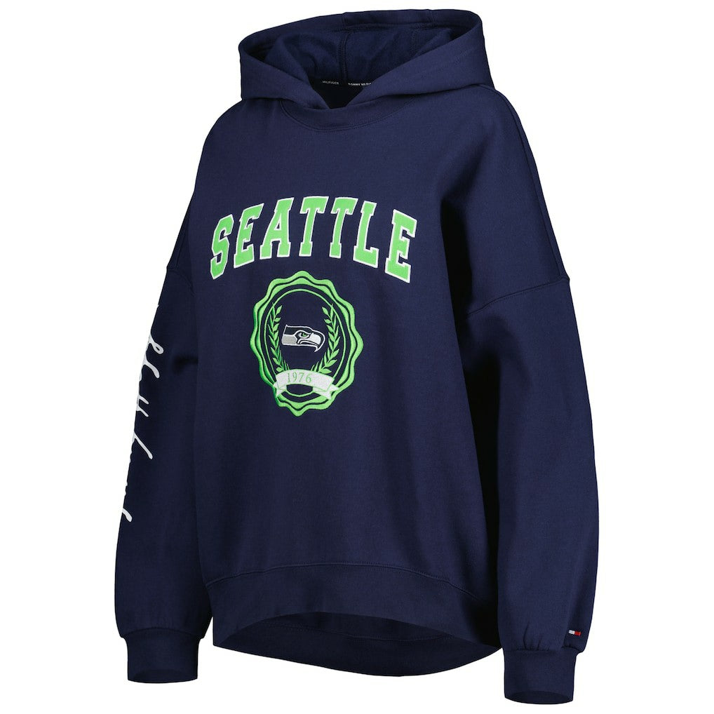 Seattle Seahawks Tommy Hilfiger Women's Becca Drop Shoulder Pullover Hoodie - College Navy - NFL