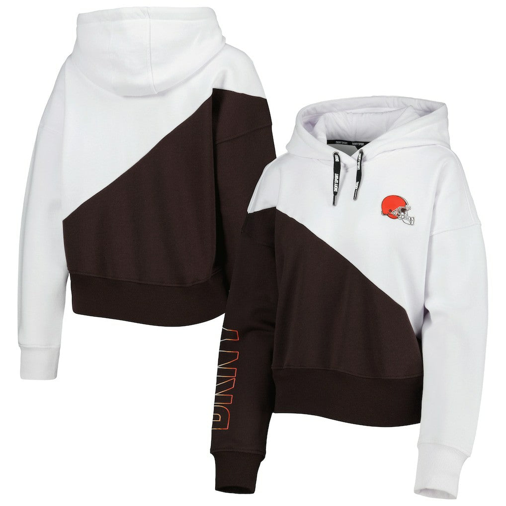Cleveland Browns DKNY Sport Women's Bobbi Color Blocked Pullover Hoodie - White/Brown - NFL