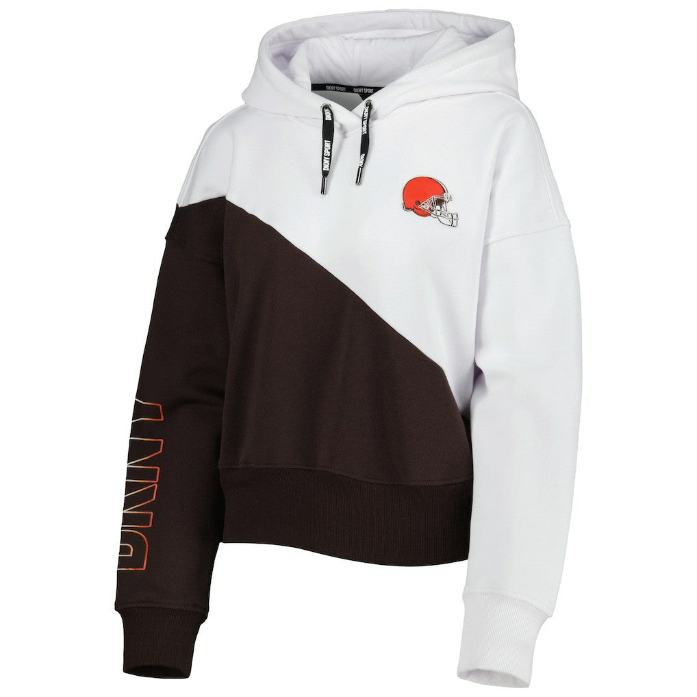 Cleveland Browns DKNY Sport Women's Bobbi Color Blocked Pullover Hoodie - White/Brown - NFL