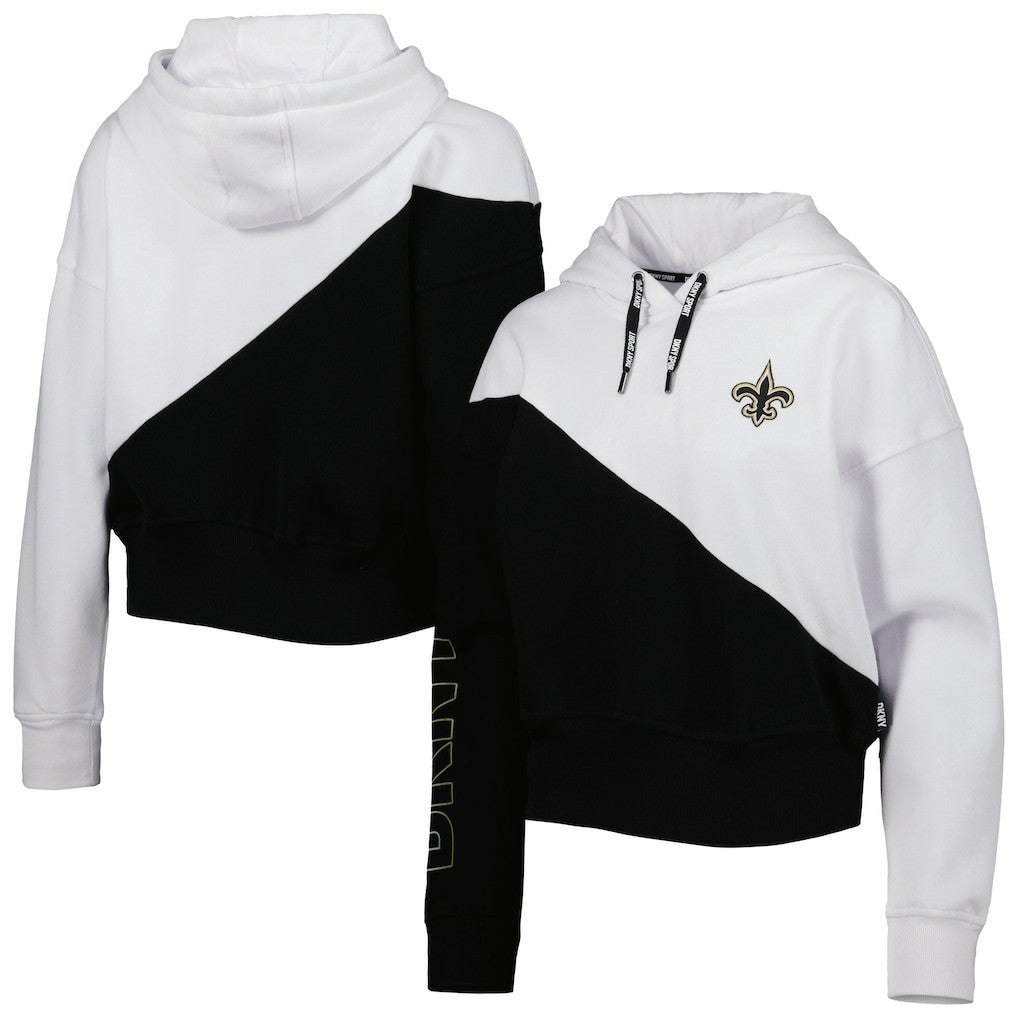 New Orleans Saints DKNY Sport Women's Bobbi Color Blocked Pullover Hoodie - White/Black - NFL