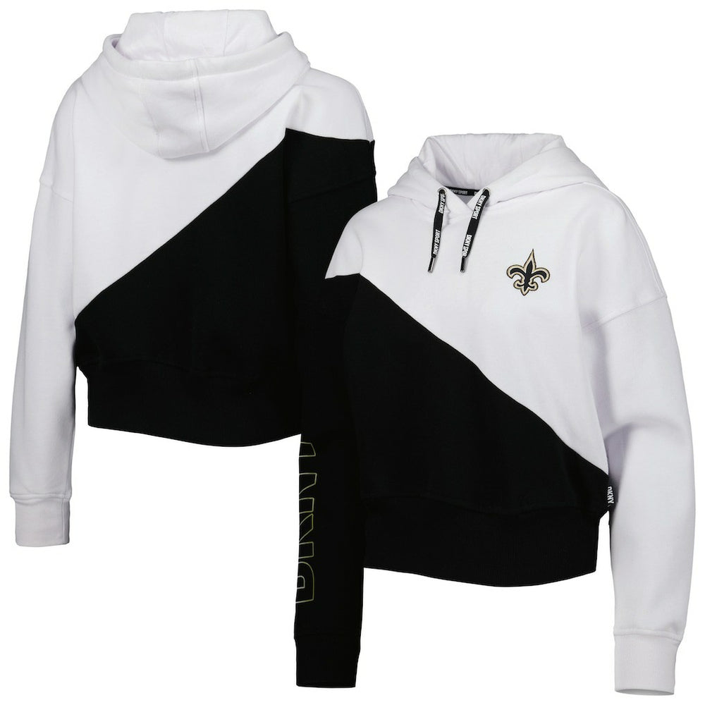 New Orleans Saints DKNY Sport Women's Bobbi Color Blocked Pullover Hoodie - White/Black - NFL