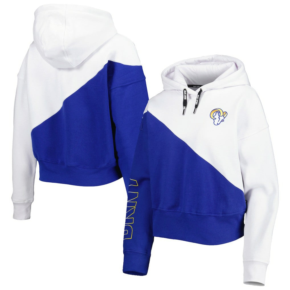Los Angeles Rams DKNY Sport Women's Bobbi Color Blocked Pullover Hoodie - White/Royal - NFL