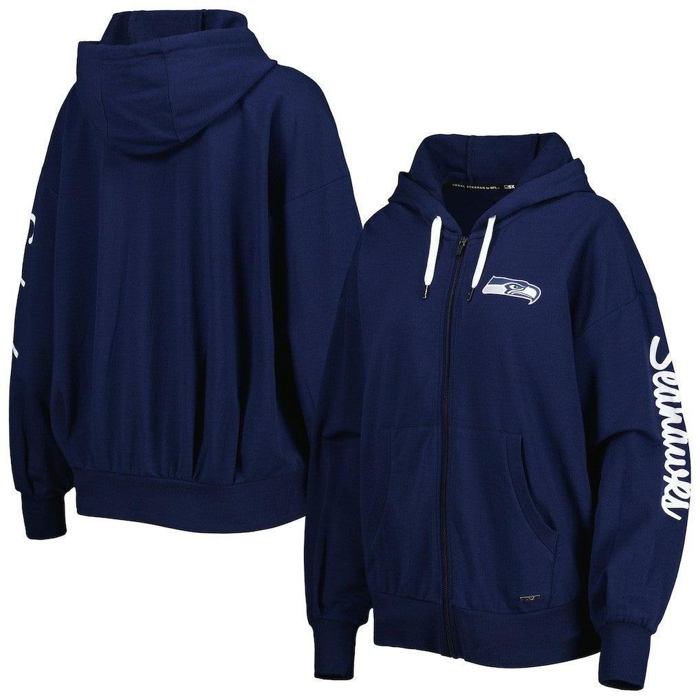Seattle Seahawks MSX by Michael Strahan Women's Emerson Lightweight Full-Zip Hoodie - College Navy - NFL