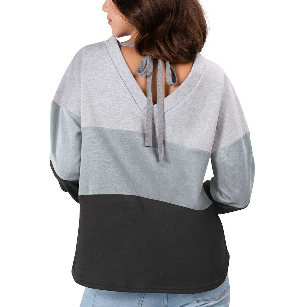 Las Vegas Raiders Touch Women's Outfield Deep V-Back Waist Length Pullover Sweatshirt - Heather Gray/Black - NFL