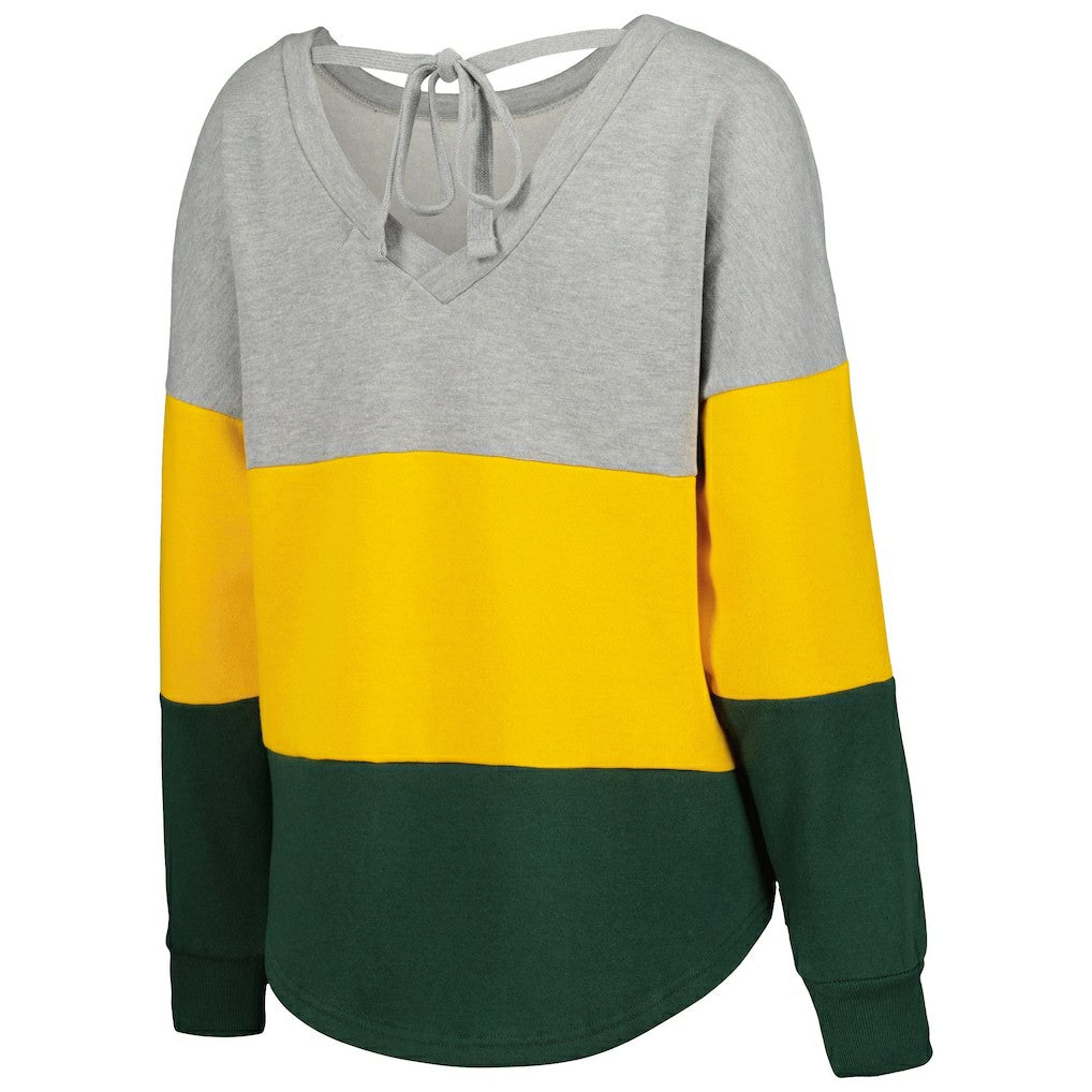 Green Bay Packers Touch Women's Outfield Deep V-Back Waist Length Pullover Sweatshirt - Heather Gray/Green - NFL