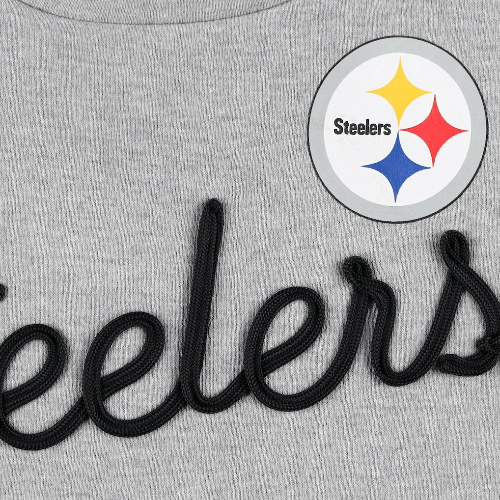 Pittsburgh Steelers Touch Women's Outfield Deep V-Back Waist Length Pullover Sweatshirt - Heather Gray/Black - NFL
