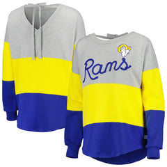 Los Angeles Rams Touch Women's Outfield Deep V-Back Waist Length Pullover Sweatshirt - Heather Gray/Royal - NFL