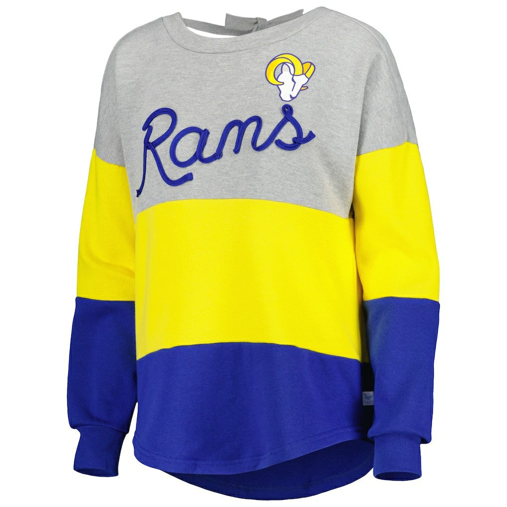 Los Angeles Rams Touch Women's Outfield Deep V-Back Waist Length Pullover Sweatshirt - Heather Gray/Royal - NFL