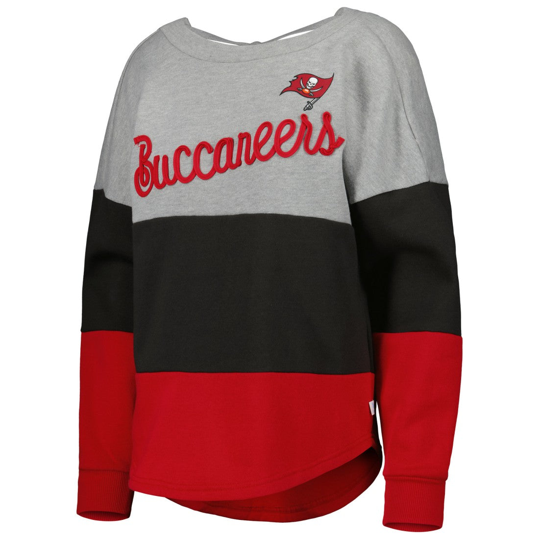 Tampa Bay Buccaneers Touch Women's Outfield Deep V-Back Waist Length Pullover Sweatshirt - Heather Gray/Red - NFL