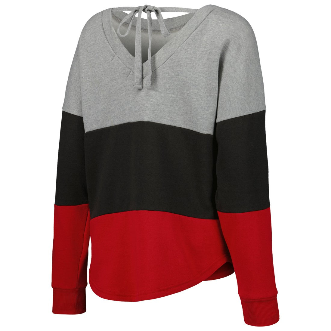 Tampa Bay Buccaneers Touch Women's Outfield Deep V-Back Waist Length Pullover Sweatshirt - Heather Gray/Red - NFL