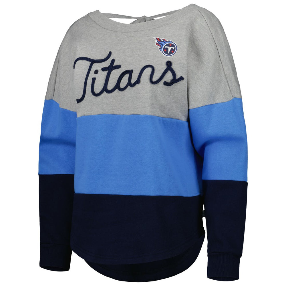 Tennessee Titans Touch Women's Outfield Deep V-Back Waist Length Pullover Sweatshirt - Heather Gray/Navy - NFL