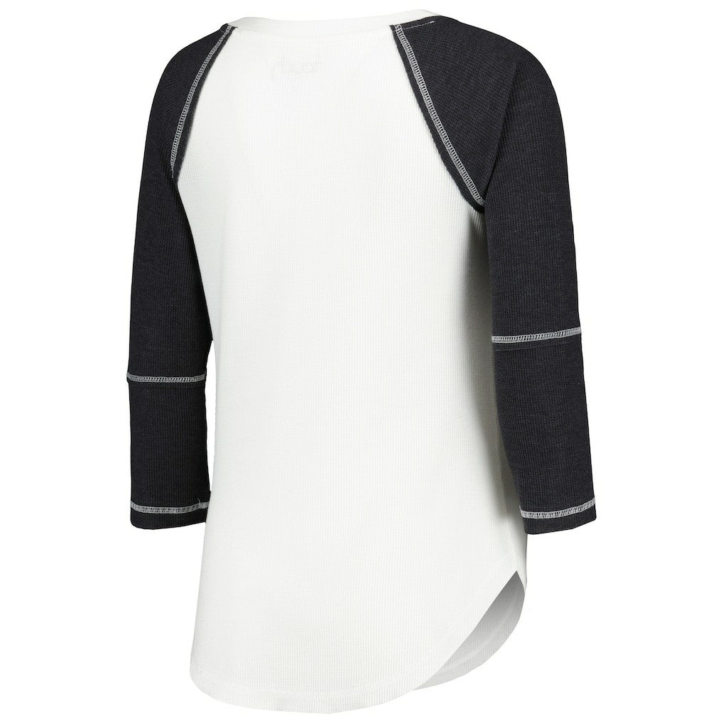 Las Vegas Raiders Touch Women's Rebel Raglan Tri-Blend 3/4-Sleeve Lace-Up V-Neck T-Shirt - White/Black - NFL