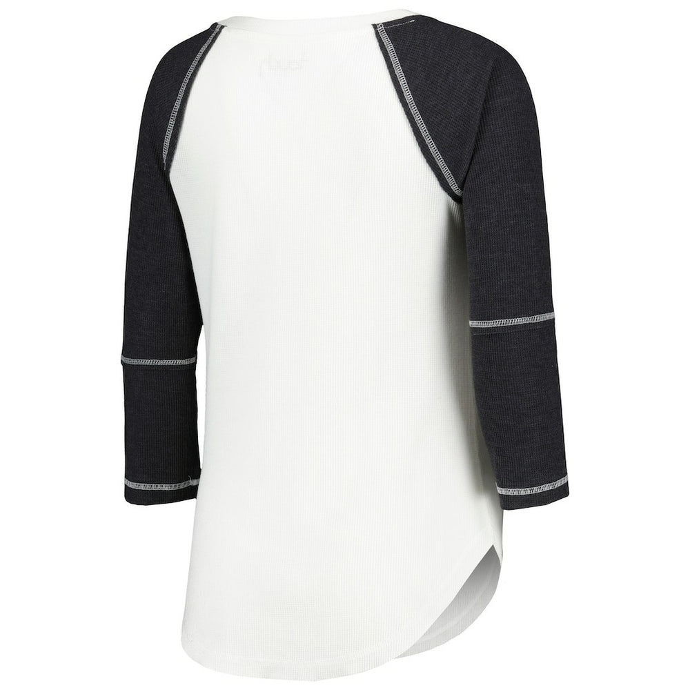 Las Vegas Raiders Touch Women's Rebel Raglan Tri-Blend 3/4-Sleeve Lace-Up V-Neck T-Shirt - White/Black - NFL
