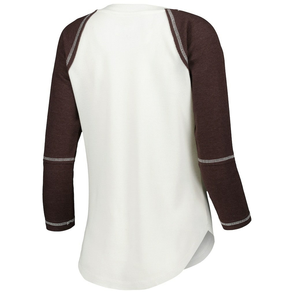 Cleveland Browns Touch Women's Rebel Raglan Tri-Blend 3/4-Sleeve Lace-Up V-Neck T-Shirt - White/Brown - NFL