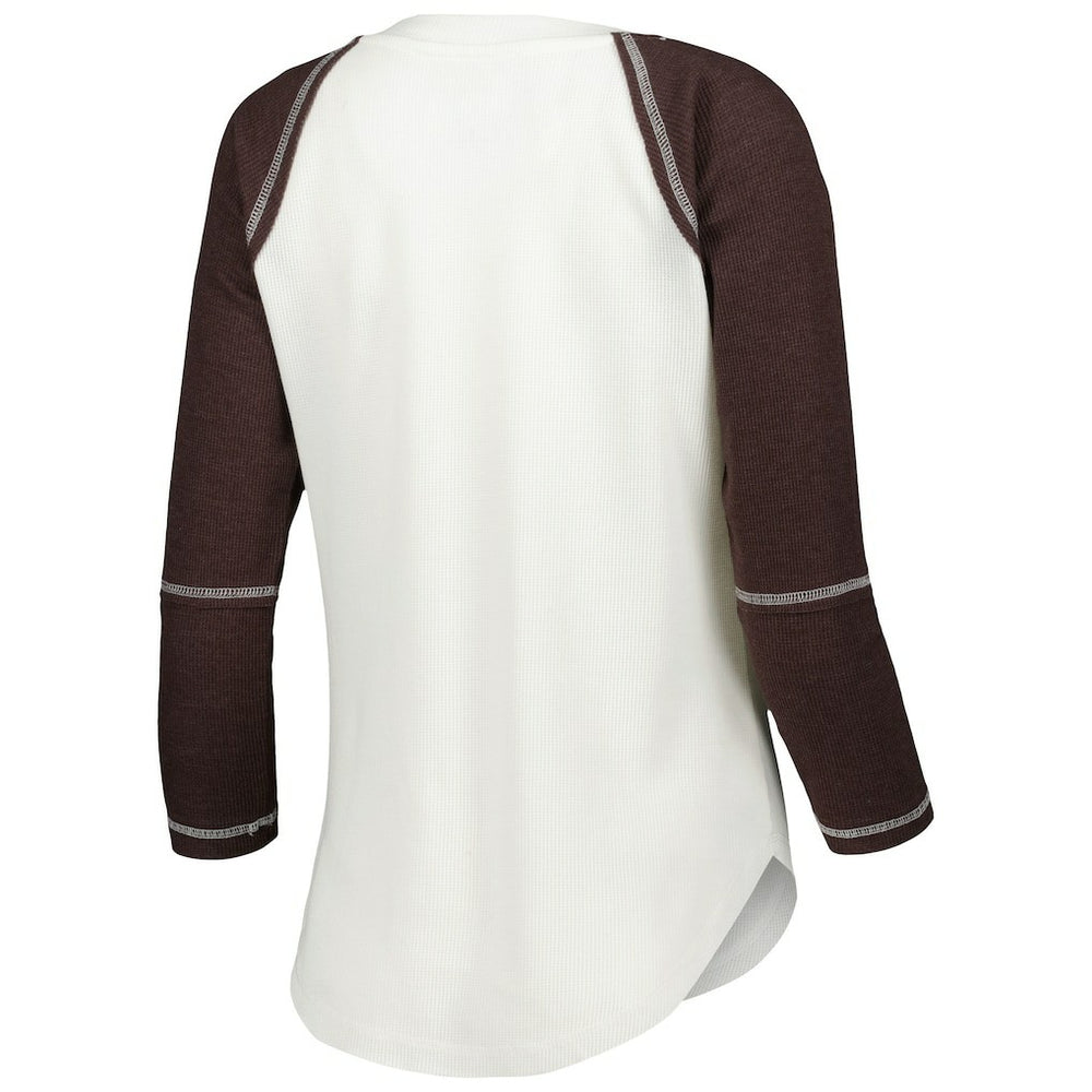 Cleveland Browns Touch Women's Rebel Raglan Tri-Blend 3/4-Sleeve Lace-Up V-Neck T-Shirt - White/Brown - NFL